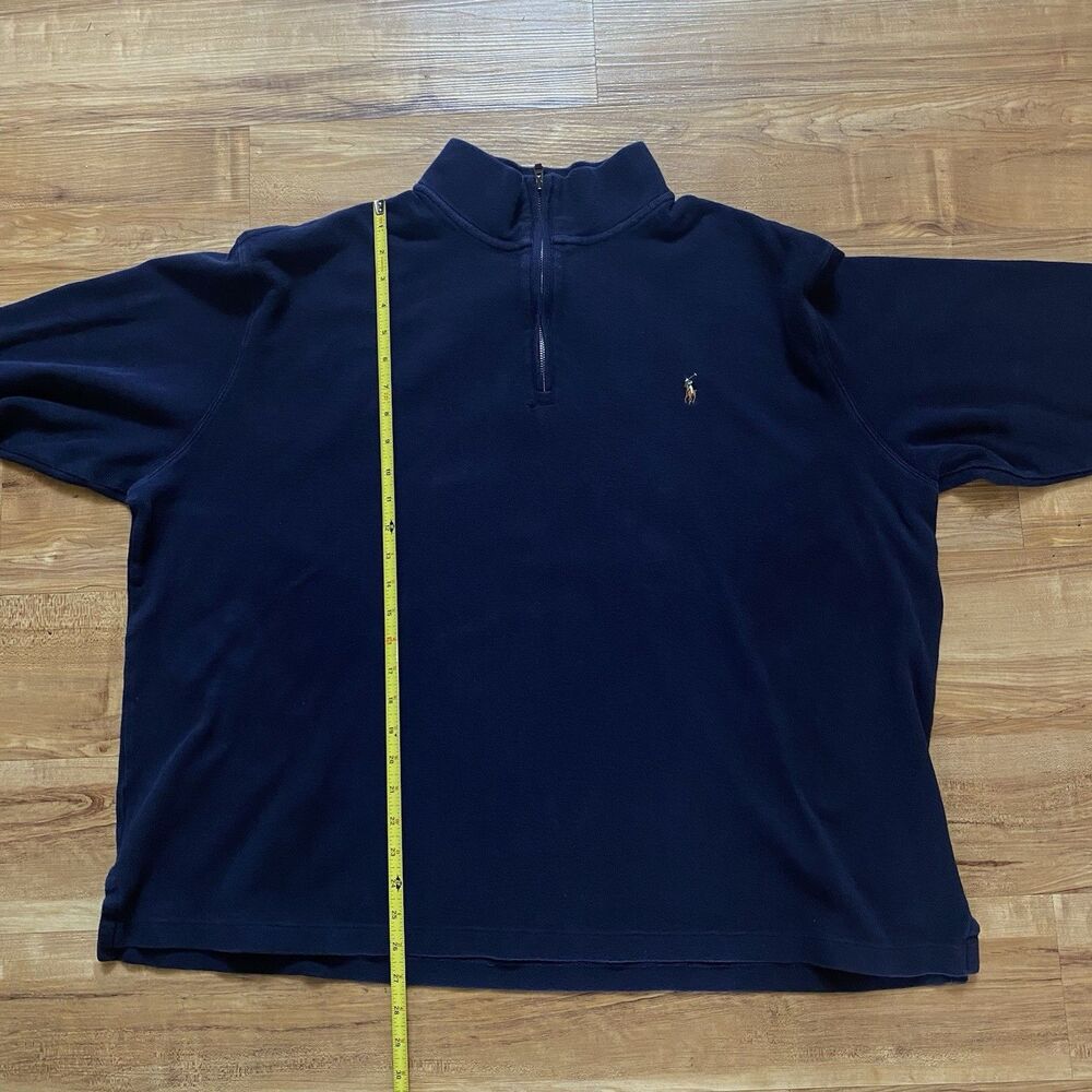 Polo Ralph Lauren Mens 2XB Navy Blue Estate Rib 1/4 Zip Sweater Preppy Pony Logo - Picture 14 of 16